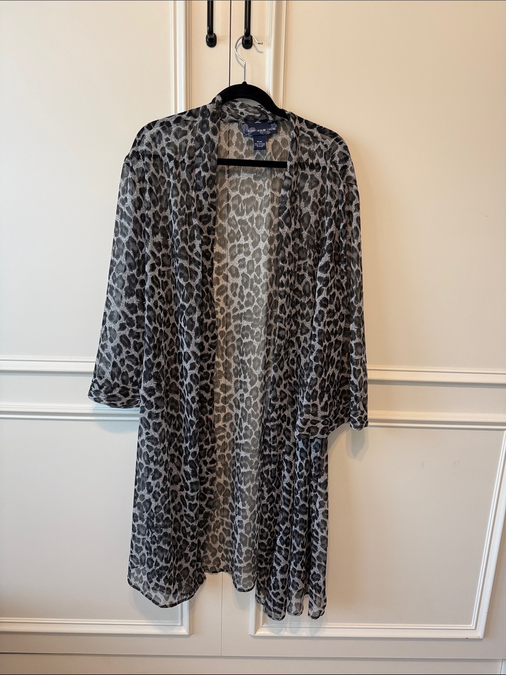 Susan Graver Sheer Leopard Print Kimono  - Gray